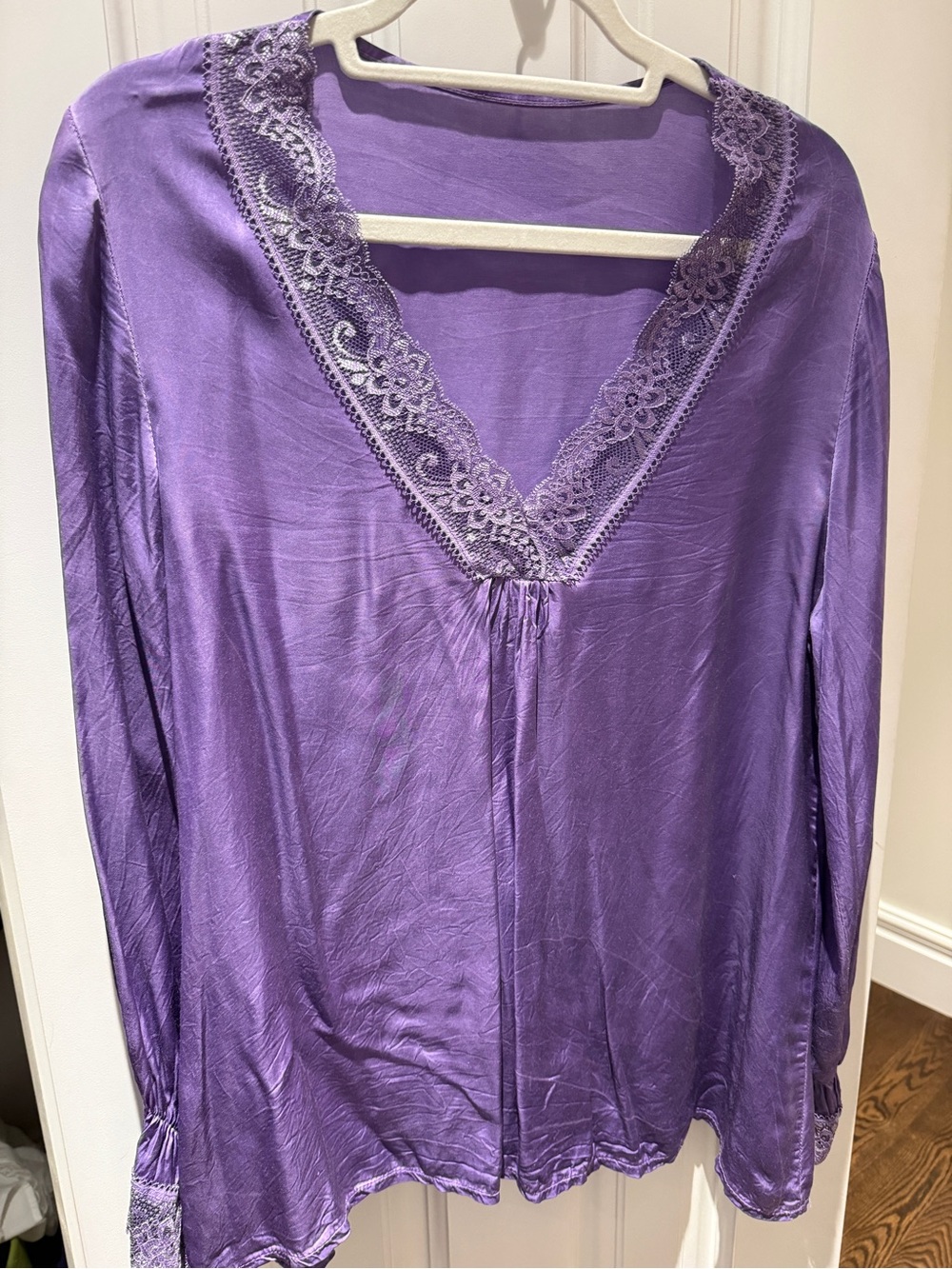 Purple Lace-Trim V-Neck Women's Top
